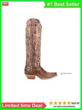 Embroidered Bison Leather Over the Knee Boots Snip Toe Low Heel